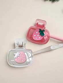 Strawberry-Shaped Toothbrush Holder, Cute Strawberry Pattern, Compact And Portable, Easy To Carry, Protects Toothbrush Heads, Double-Hole Design For Drainage And Ventilation, Suitable For Home, Dormitory And Travel Use | Cute Toothbrush Head Organizer, A Great Helper For Bathroom Organization, Ideal Choice For Home And Dormitory - Multicolor - View 3