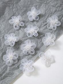 10pcs/Set Girls Pink & White Pearl Mesh Flower Small Hair Clips, Minimalist Side Bangs Clips, Sweet Versatile Hairpins, Suitable For Daily Use And Gift,Summer,Holiday,Travel,Festival,Party - Multicolor - View 3