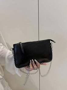 Cracked Leather Envelope Bag, New Fashion Charisma Lady's Shoulder Bag, Beaded Popular-Body Clutch, Elegant Faux Pearl Bag - 黑色 - 查看 11