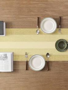 1pc Home Sweet Home Printed Wood Grain Table Runner, Suitable For Family Dining, Kitchen Decor, Home Decor, Outdoor Party And Restaurant Decoration, Linen Texture Appearance, Available In Multiple Sizes - Yellow - View 5