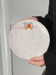 Cabin Kangaroo 1 pieza Plato de cerámica con patrón de oso 3D lindo, plato de cena con diseño de oso en relieve kawaii, plato estético para postres y desayuno, apto para microondas, adecuado para decoración del hogar y regalos - Multicolor - Ver 15