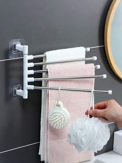 1pc Stainless Steel Towel Rack, Foldable Rotating Bathroom Storage Hanger