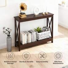 Sofa Side Console Table With 2 Storage Shelves Narrow Accent Table For Entryway/Hallway/Living Room, 39.3in L X 11.8in W X 31.6in H (Dark Brown, 39.3 Inch) - Dark Brown - View 6