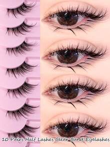 10对透明带假睫毛，猫眼短款柔软3D貂毛睫毛，自然妆效（10B-2） - 黑色 - 查看 6