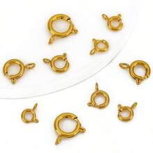 10个/包 不锈钢金银圆形弹簧扣连接器，适用于DIY手链项链首饰制作 - 金黃色 - 查看 4