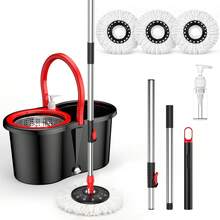 HOT 2026 New Luxury Upgraded Mop And Bucket Set,Stainless Steel Material Including A 360° Rotating Mop Head, Three Microfiber Mop Heads, And A 61-Inch Adjustable Handle; High-Efficiency Cleaning Products. - 一 - 查看 1