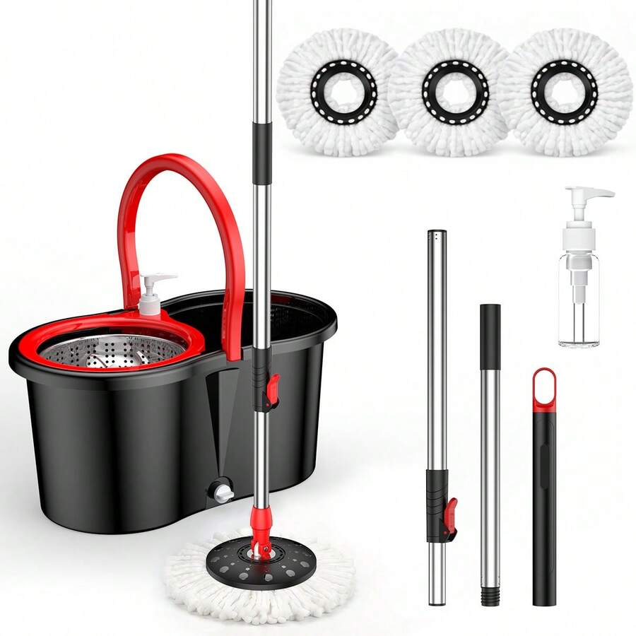 HOT 2026 New Luxury Upgraded Mop And Bucket Set,Stainless Steel Material Including A 360° Rotating Mop Head, Three Microfiber Mop Heads, And A 61-Inch Adjustable Handle; High-Efficiency Cleaning Products. - 一 - 查看 1
