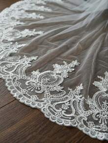 1pc Extra Long Bridal Veil With Lace Trim Design, Suitable For Wedding Dress, Cathedral Wedding,Summer,Beach - 彩色 - 查看 6