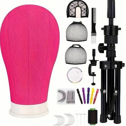 Professional Wig Styling Mannequin Head Set, Includes Adjustable Tripod, Canvas Head Model, Holder + T-Pins, Wig Cap And Head Model Training Base, Suitable For Display And Hairstyling Practice, Unisex Adult Size