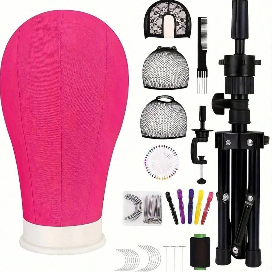 Mannequin Head Training Set - Professional Wig Display Stand, Includes Canvas Head Base, T-Shaped Pins, Wig Cap, Suitable For Hairstyle Design Practice, Unisex Adult Style (Gift Set Includes Full Kit/Desktop Stand Only)