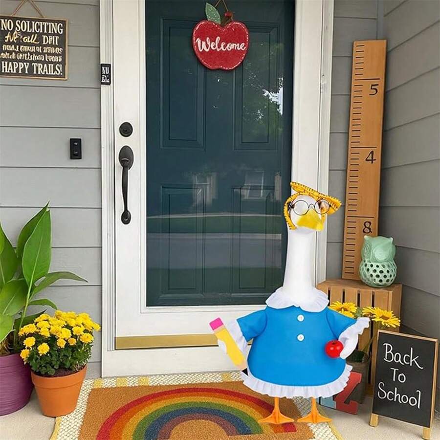 Porch Goose Outfit, Back To School Dress With Headband Glasses Goose Statue Clothes Garden Decoration - Blue - View 1