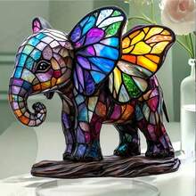 1pc 2D Bohemian Style Acrylic Elephant Decor Figurine, Colorful Plastic Decorative Plaque, Ideal Gift For Valentine's Day, Father's Day, Graduation - Charming Present For Her, Office And Home Decor - 1PC - View 5