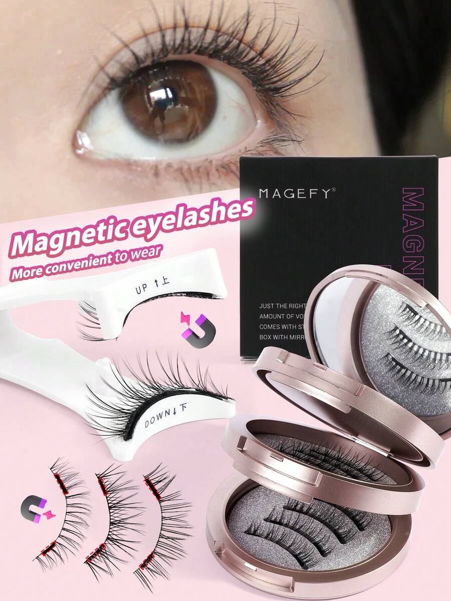 MAANGE Bộ 3 cặp mi giả xoăn từ tính dành cho Ngày của Mẹ, nhiều kiểu dáng, không cần keo, tự nhiên và có thể tái sử dụng, mi giả lông chồn 7-10mm phù hợp để đeo hàng ngày, chống thấm nước, kiểu hoạt hình giúp mắt trông dài và to hơn, mỏng và phù hợp để sử dụng hàng ngày, đồ dùng cần thiết khi đi du lịch, nghỉ mát biển, cắm trại.