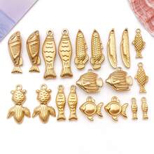 2件套不锈钢海洋动物吊坠，金色海洋鱼形吊坠，夏季海滩夏威夷风格，适用于DIY手链、项链、耳环等首饰制作 - 金色 - 查看 3