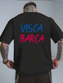 Vintage Herren Barcelona Fan Doppelseitiger Print T-Shirt, Kurzarm Top - 黑色 - 查看 3