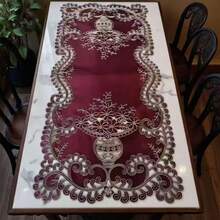 Toalha de Mesa Bordada 3D com Cesta Floral Bordô, Passadeira de Mesa para Reuniões Domésticas, Mesa de Jantar, Mesa de Centro, Gabinete de TV, Sapateira, Cômoda, Disponível em Vários Tamanhos - Vinho - Visão 11