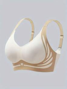 Two-Tone, With Back Clasp, Adjustable, Push-Up, Seamless, No Underwire, Comfortable, Bra - 黑色 - 查看 3