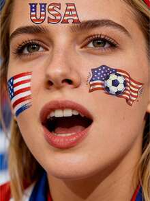 8Pcs Temporary Tattoos Cartoon Football Soccer Fans Celebrate Face Arm Makeup Fake Tattoo Stickers Waterproof And Sweatproof Temporary Tattoo Sticker - Multicolor - View 4