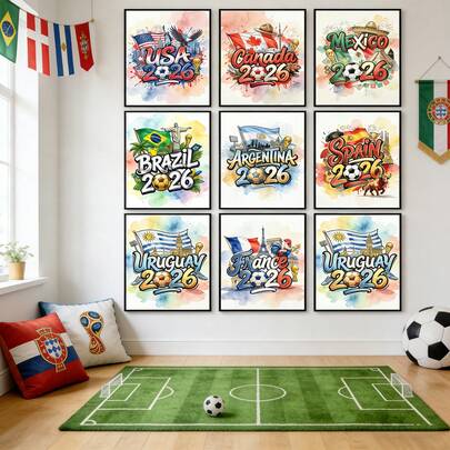 Bộ tranh canvas vẽ màu nước World Cup 2026, 1 tấm, có thể chọn khung, dùng để trang trí nhà cửa cho người hâm mộ World Cup. Trang trí phòng cho người yêu bóng đá. Tranh trang trí phòng đẹp mắt, tranh trang trí nhà cao cấp cho phòng khách, phòng ngủ, văn phòng, quán bar, ký túc xá, phòng tắm, nhà bếp, phòng trẻ em và phòng em bé, đồ trang trí phòng thời trang.