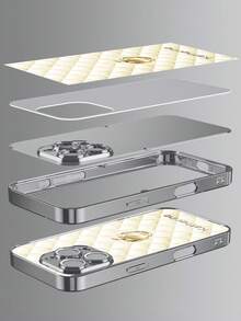 1pc Customizable Luxury Rhombus Crystal Apple Pattern Electroplated Silver Glass Phone Case Compatible With Apple 17 Pro Max/16 Pro Max/15 Pro/14 Plus/13 Pro/12 Pro Max/11/Xs Max/8/7/6 Plus And S24 Ultra/S25 Ultra, Fashionable, Colorful, Cute, Fun, Minimalist, Mother's Day, Father's Day Phone Case, Phone Cover, Phone Accessory - Multicolor - View 4