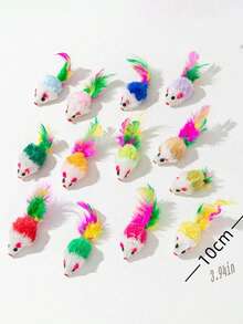 20pcs Plush Small Mouse Cat Toys, Colorful Feather Tail Fluffy Mice, Realistic Mouse Toys That Vibrate And Make Sounds To Attract Cats, Self-Playing Toys - View 7
