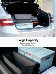 1 pieza Solución de almacenamiento para automóvil de fieltro grueso, resistente y fácil de limpiar, organizador de carga plegable de estilo práctico color negro con asa - Adecuado para SUV, sedán, van y camioneta - Gris de alta calidad - Ver 9