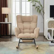 Brown Rocking Chair, Modern Upholstered High-Quality Fabric Children's Room Rocking Chair With Padded Seat, High Backrest, Armchair And Invisible, With Neck Pillow - Brown + Corduroy - View 4