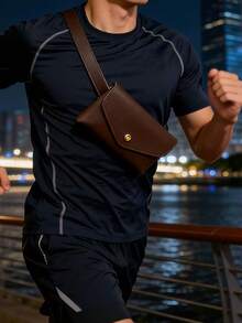 Bolsa de cintura minimalista de hombre, bolso de cintura de cuero PU para correr y uso diario. Mini bolso de cintura de cuero PU con cierre de botón a presión para hombre, bolso de pecho para deportes y salidas casuales. Versátil bolso de cintura tipo sobre de hombre, bolsa de cinturón ligera para trabajo, viajes y ejercicio. - Multicolor - Ver 8
