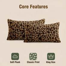 1个豹纹毛绒枕套，不含枕芯，仿毛皮床上用品枕套，50*66/75厘米长方形枕套，适合卧室使用 - 棕色 - 查看 1
