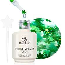 Beetles 15ML Shamrock No Wipe Gel Top Coat, Four-Leaf Clover Glitter Sequins Shiny Finish, Long Lasting Soak Off UV LED Nail Art Overlay, Salon Home DIY Manicure Design - 1Pcs 15Ml Clear - 查看 1