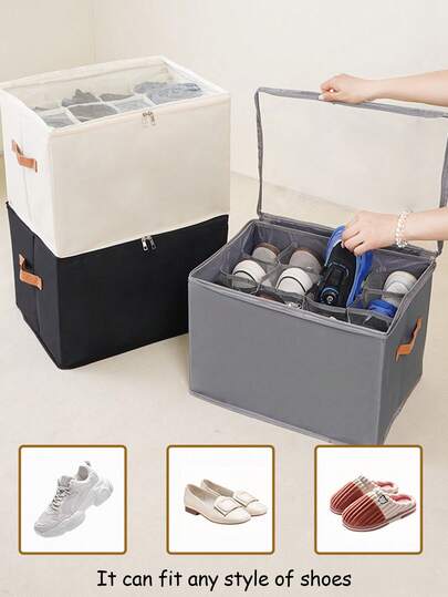 12-Compartment Large Capacity Shoe Box With Visible Lid , Dust-Proof Storage Box For Shoes, Clothes And Accessories, Solid Color Home Multi-Functional Storage Box