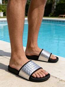 2026新款时尚鞋履，男女通用夏季鞋，男士拖鞋，凉鞋，家居鞋，沙滩鞋，木屐，男女款人字拖，女士凉鞋，拖鞋，家居鞋，黑色凉鞋，银色鞋 - 銀色 - 查看 6