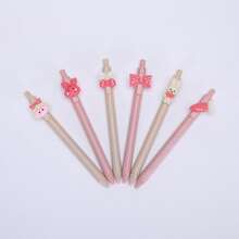 Bộ 12/4/3/1 bút bi mực gel đen 0.5mm bằng nhựa, thân bút bấm màu hồng kem dễ thương dành cho bé gái, 6 kiểu được giao ngẫu nhiên, vật dụng thiết yếu/bán chạy nhất cho mùa tựu trường của học sinh. - Cô gái thỏ ấn cây bút - Xem 11