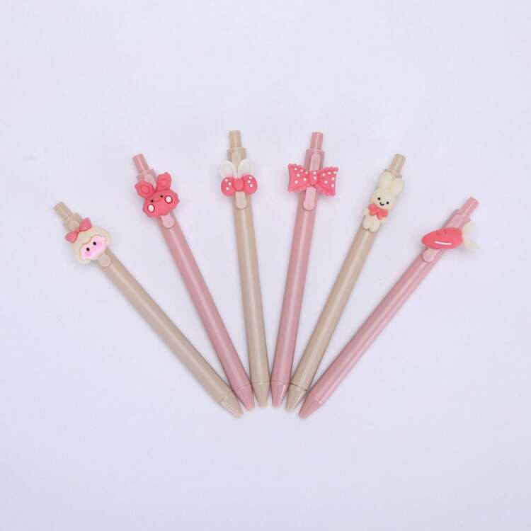 Bộ 12/4/3/1 bút bi mực gel đen 0.5mm bằng nhựa, thân bút bấm màu hồng kem dễ thương dành cho bé gái, 6 kiểu được giao ngẫu nhiên, vật dụng thiết yếu/bán chạy nhất cho mùa tựu trường của học sinh. - Cô gái thỏ ấn cây bút - Xem 10