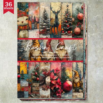 36 Sheets A5 Christmas Night Background Scrapbooking Paper, Suitable For Bullet Journal, Scrapbook, Card Making And Crafts