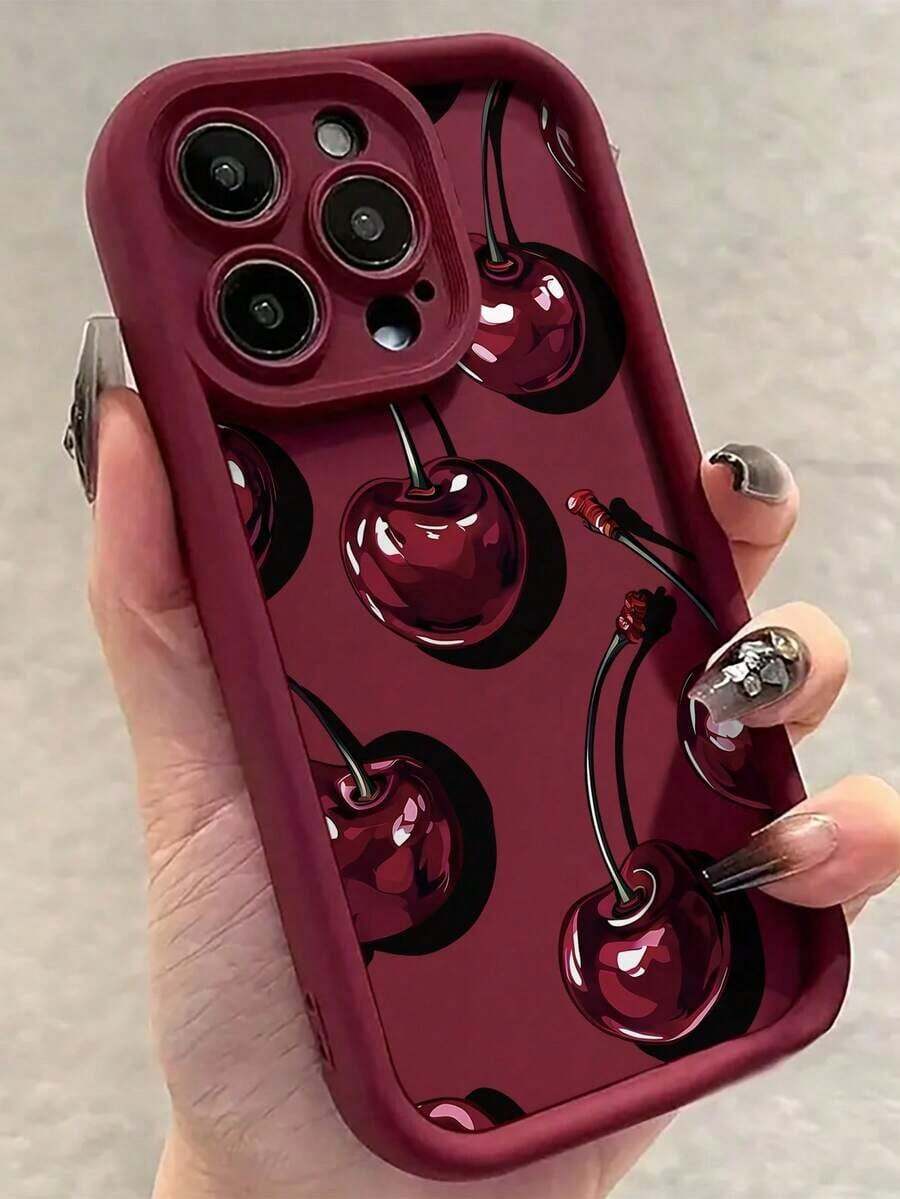 1 pieza de funda para teléfono con estampado de cerezas en 2D, orificio preciso, antideslizante y antiimpactos, acabado mate compatible con iPhone 7/8/7Plus/8Plus/11/11Pro/11ProMax/X/XR/X MAX/XS/12/12Pro/12ProMax/13/13Pro/13ProMax/14/14Pro/14ProMax/14Plus/15/15Pro/15Plus/15ProMax/16/16E/16Plus/16ProMax/16Pro, funda protectora minimalista para los últimos modelos 17/17Pro/17ProMax/Air, teléfonos móviles, bolsas, accesorios para móviles, fundas para teléfonos, decoración de interiores, accesorios, fundas transparentes para teléfonos, verano, correas para teléfonos, fundas para teléfonos de hombre, fundas para teléfonos de mujer, protección para teléfonos - Estilo (1 pieza) - Ver 1