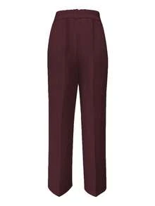 Pantalon de bureau pour femmes, couleur unie, avec boutons, poches et fermeture éclair - Bourgogne-2 - Voir 3