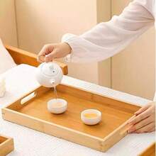 1 chiếc khay gỗ tre có tay cầm, khay đựng đồ ăn sáng dùng trên giường, phòng khách, nhà bếp, phòng ăn, quà tặng Giáng sinh. - 1 chiếc - Xem 5