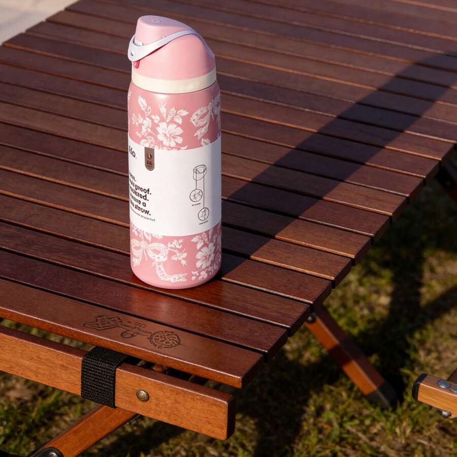 Owal'aWater Bottle 32oz,Multiple Colors Are Available,With Straw,Heat Preservation Time More Than 24 Hours, Cold And Hot Water Can Be Insulated, Can Make Coffee, Frozen Drinks, Beautiful Appearance, Exquisite Workmanship, Suitable For Camping, Work, Indoor Use. - Ribbon Toile-32oz - 查看 1
