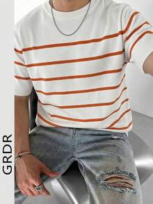 GRDR Men's Summer Knitted Striped Sweater, Fashionable Knit Top For Casual Wear And Leisure Activities - Orange - View 3
