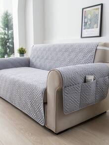 1pc Durable Sofa Cover, Easy To Clean, Pet-Friendly Sofa Protector, Diamond Quilted Design, Fits 1/2/3 Seater, All Season Breathable, Modern Sofa Slipcover With Side Pockets - Light Grey - View 7