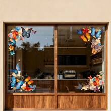 1pc Golden Powder Dual-Color Sunflower Butterfly Window Cling Stickers, PVC Material, Suitable For Bedroom Living Room Study Glass Windows Decoration - A - View 5