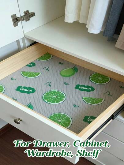 แผ่นรองลิ้นชักสีเขียวมะนาวสุดฮิต, แผ่นรองตู้กันความชื้นและกันเชื้อรา, ปรับแต่งได้สำหรับตู้เสื้อผ้า, ตู้รองเท้า, กันฝุ่นและกันสิ่งสกปรก