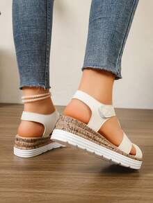 2026 New Women's Crocodile Embossed Thick Sole Hook And Loop Platform Sandals, Summer Outdoor Non-Slip Casual Slippers - White - View 2