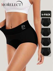 Morelect 4 piezas de ropa interior menstrual a prueba de fugas para mujeres, pantis triangulares cómodos - Negro - Ver 2