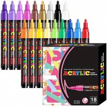 FLYSEA [Bộ bút đánh dấu Acrylic Vivid] Bộ 12/18/24 bút đánh dấu Acrylic Vivid - Bút đánh dấu cỡ trung bình (2-3mm) - Dùng để vẽ đá, giấy đen, trang trí ván trượt, gỗ, nhựa, vải bạt, lời chúc mừng Giáng sinh trở lại trường - Nhiều màu - Xem 3