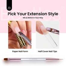 Beetles 3 Colors Hard Gel Nail Extension Kit, Clear Nude Pink Glitter Sculpted Builder Gel With Long Square Half Cover Nail Tips, UV LED Cured Salon Quality DIY Manicure Set For Women - 3 Color Kit with Long Square Tips - 查看 3