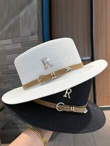 Women's Fashion Flat Top Sun Hat, Suitable For Spring/Summer Outing, Travel, Vacation, UV Protection, Beach Hat - Straw Hat - View 2