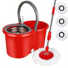 Spin Mop And Bucket With Wringer Set, 360° Mop And Bucket System With 3 Microfiber Mop Refills And 61" Extended Handle For Floor Cleaning - 紅色的 - 查看 5