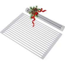 Over Sink Dish Drying Rack, Multipurpose Roll Up Dish Drying Rack, Foldable Silicone Coated Rolling Sink Rack Mat Stainless Steel Dish Drainer For Kitchen (17.5''x13'') Grey - View 7